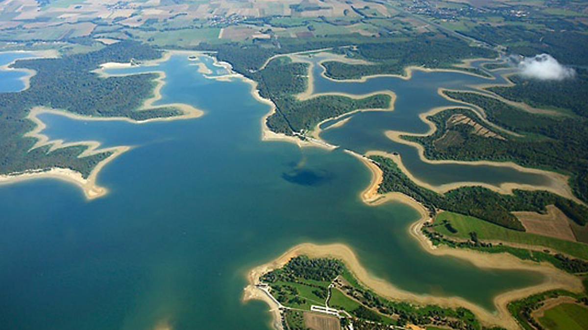 Aerial view of a French public fishing lake